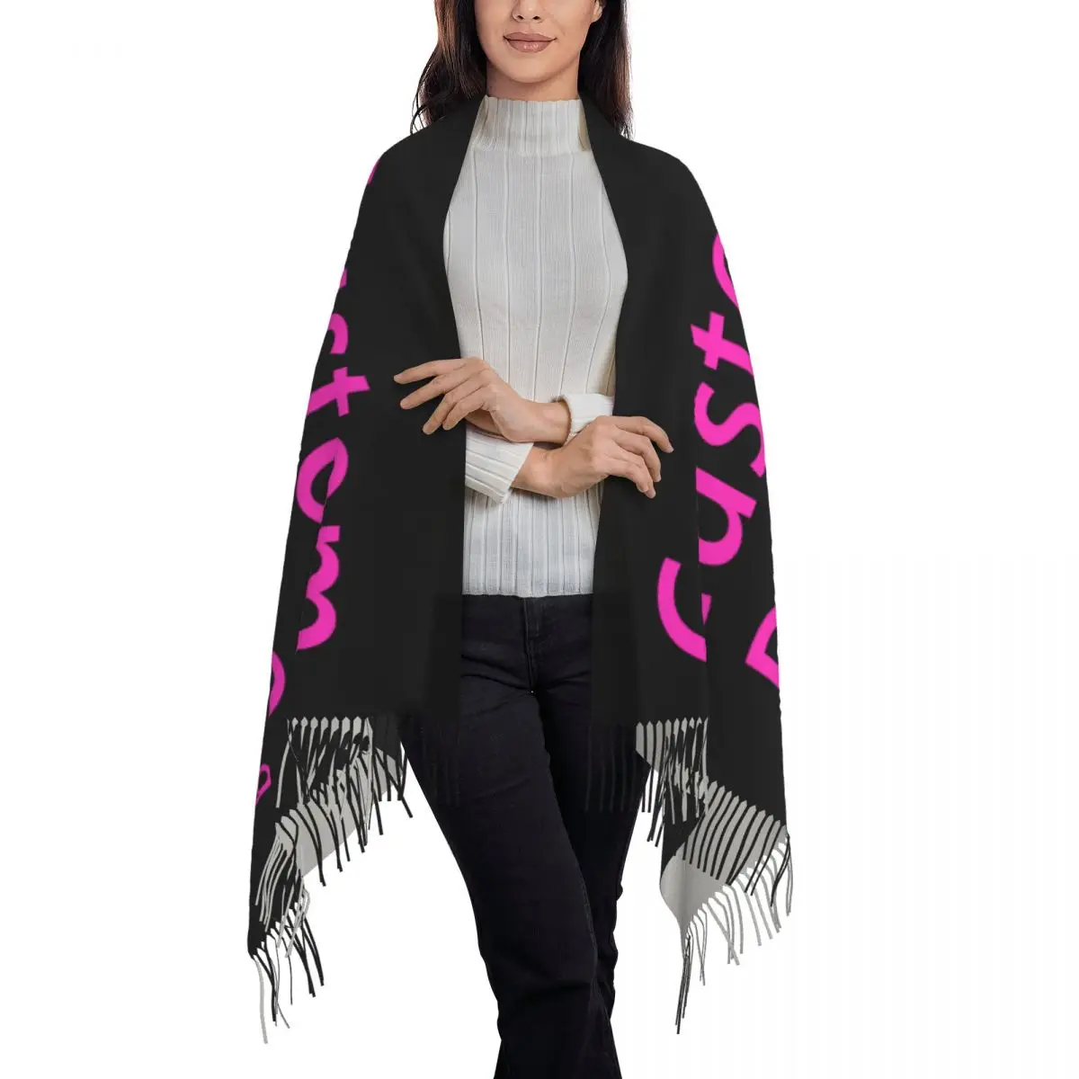 Fashion Personalized Custom Photo Logo Tassel Scarf Women Winter Warm Shawls Wraps Lady Customized DIY Print Scarves