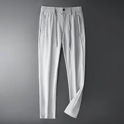 TFETTERS Brand Summer Men Pants New Elastic Waist Casual Solid Color Pants Ice Silk Thin Straight Breathable Loose Sweatpant Men