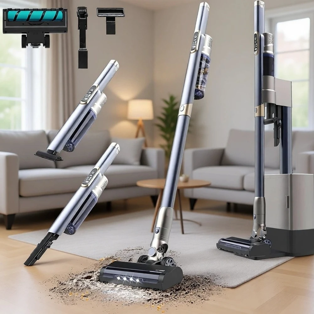 Aspiradora escoba inalámbrica con base autovaciable, motor digital de 210W y 20kPa, 40min, 2 modos, cepillo Jalisco, accesorio 2 en 1