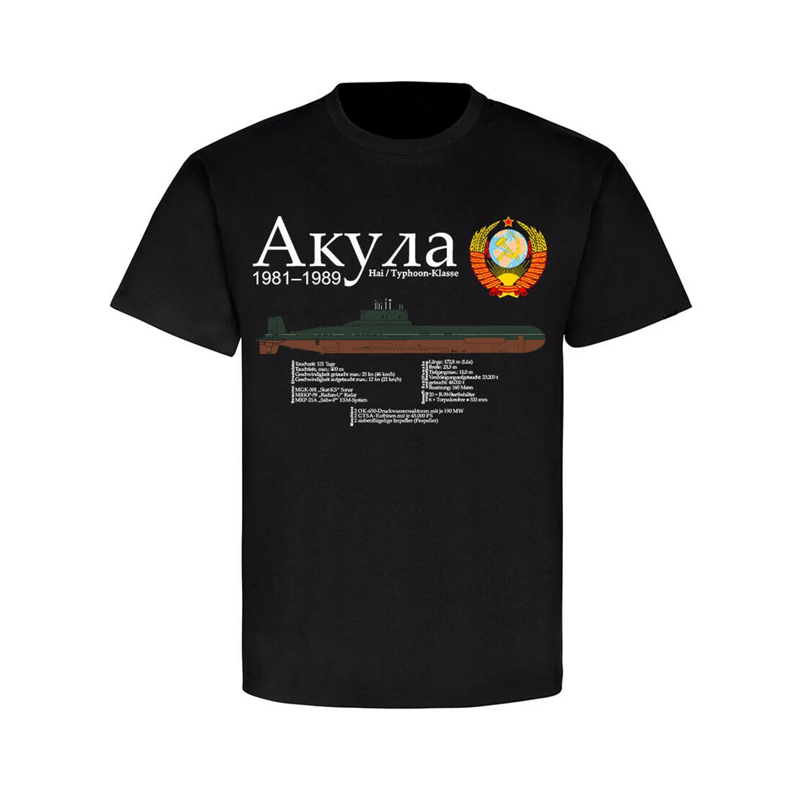 Soviet Typhoon-classe U-Boot Projekt 941 Akula Submarine T-Shirt 100% Cotton O-Neck Short Sleeve Casual Mens T-shirt Size S-3XL