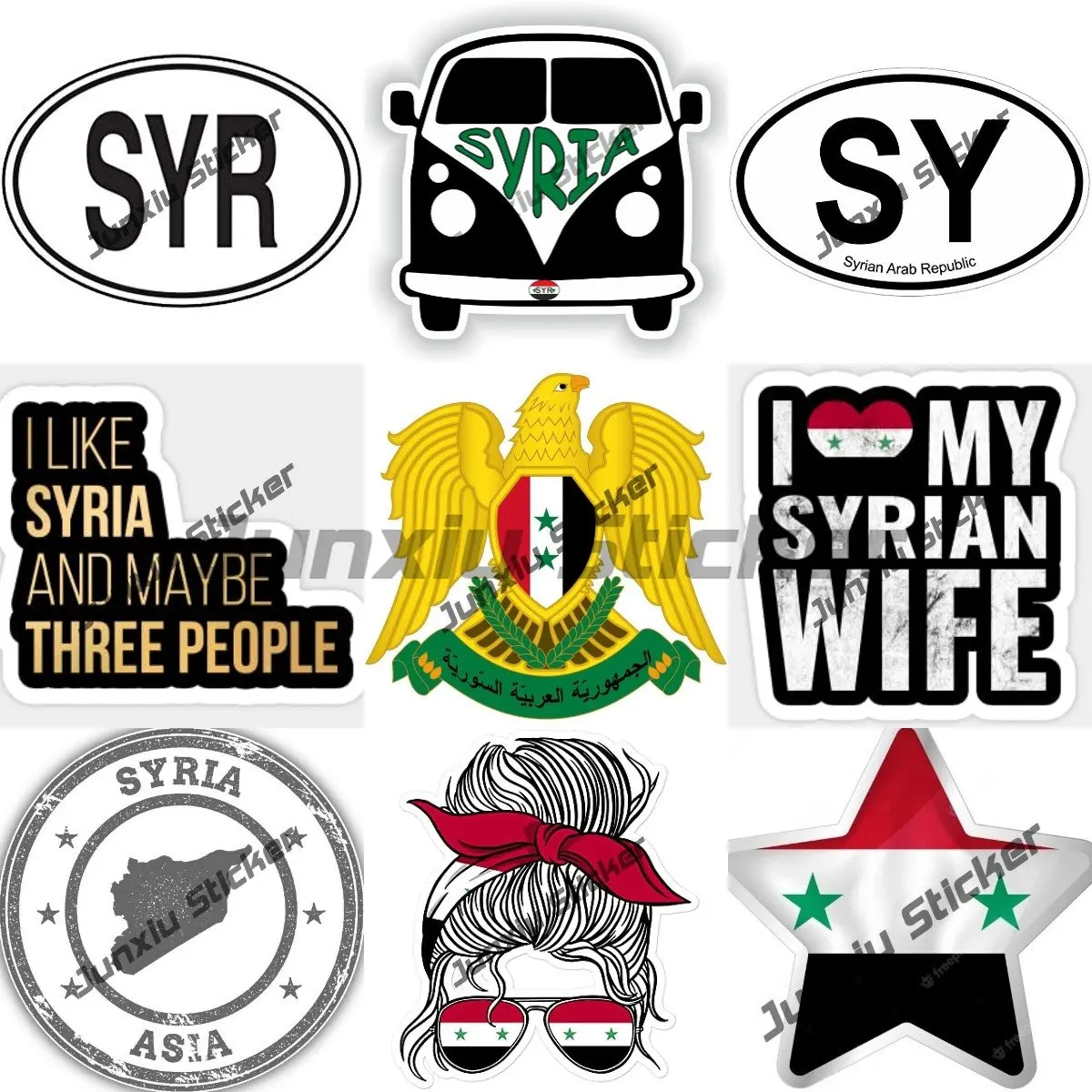 Syria Coat of Arms Stickers Syrian Map Flag Decals Country Code SYR SY Self Adhesive Decal Accessories SUV Truck Camper Decals