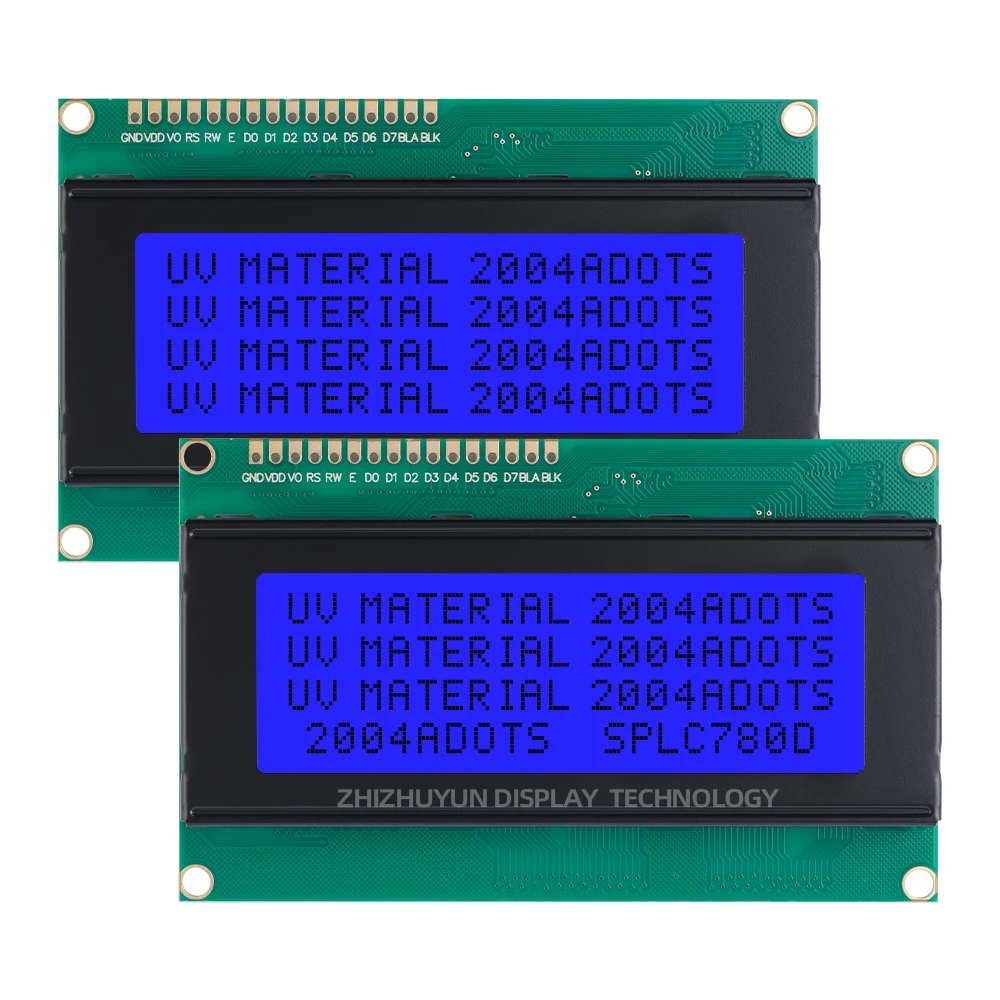 Módulo material UV com LCD Dot Matrix Screen, luz azul gelo, solução de suporte, desenvolvimento de tensão, controlador 5V, SPLC780D, estoque, 2004A