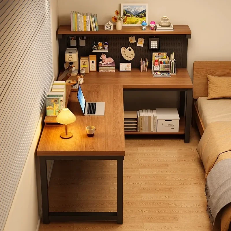 Corner hole board desk integrated small apartment bedroom student household solid wood core computer desk