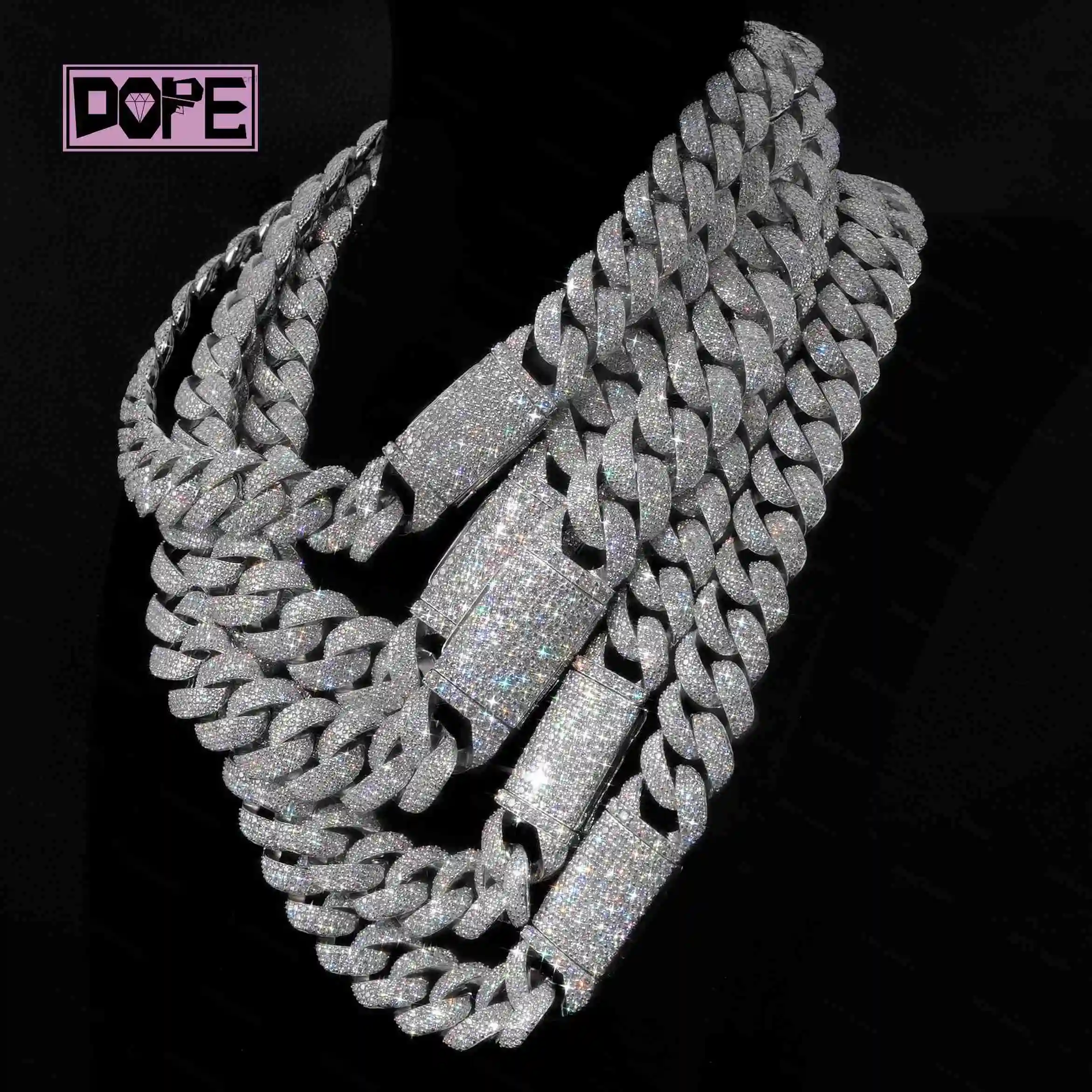 Moissanite Cuban Chain Factory Price 20mm 22mm Cuban Link Chain Miami Mens Hip Hop Iced Out Necklace 925 Silver VVS..