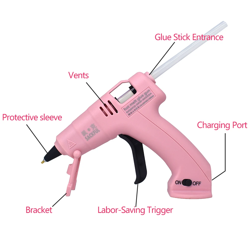 Cordless Hot Melt Glue Gun Child Hand Crafts Home DIY Repair Use 7mm Glue Stick Wireless Glue Gun 3.6V 2000mAh 60 min use time