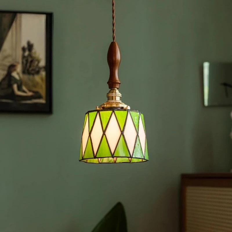 

Japanese retro brass glass chandelier guesthouse tea room coffee shop, bay window aisle bar counter bedside hanging line light
