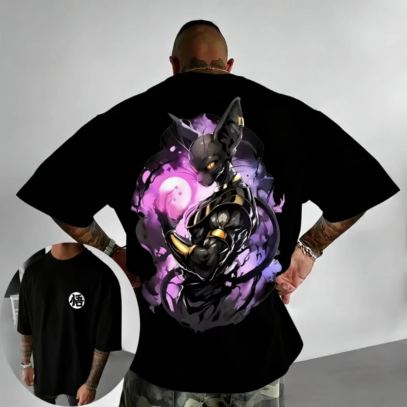 

Новая летняя хлопковая футболка унисекс 2026 Dragon Ball с принтом аниме Beerus, свободная повседневная футболка в стиле хип-хоп для родителей и детей