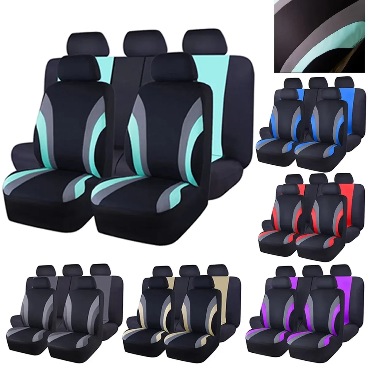 

Sports Style Full Set Polyester Fabric Car Seat Covers Car Seat Protector Fit Most Cars SUVs