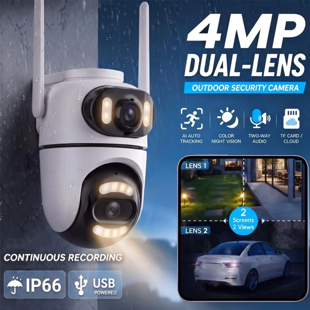 4MP Outdoor WiFi IP PTZ Camera Dual Screens Color Night Vision Auto Tracking Two-Way Audio 2MP CCTV Video Surveillance Cameras