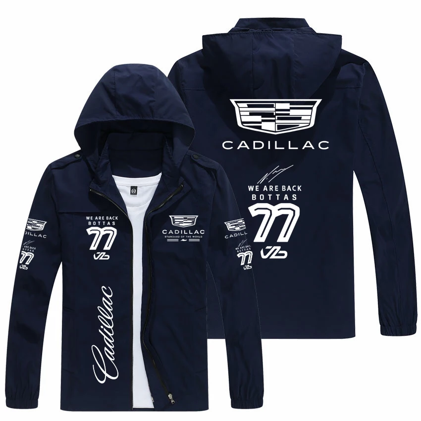 

New Cadillac Hooded Parka Cycling Racing Team Jacket Men's Breathable Windproof Reflective Outerwear for Bikers