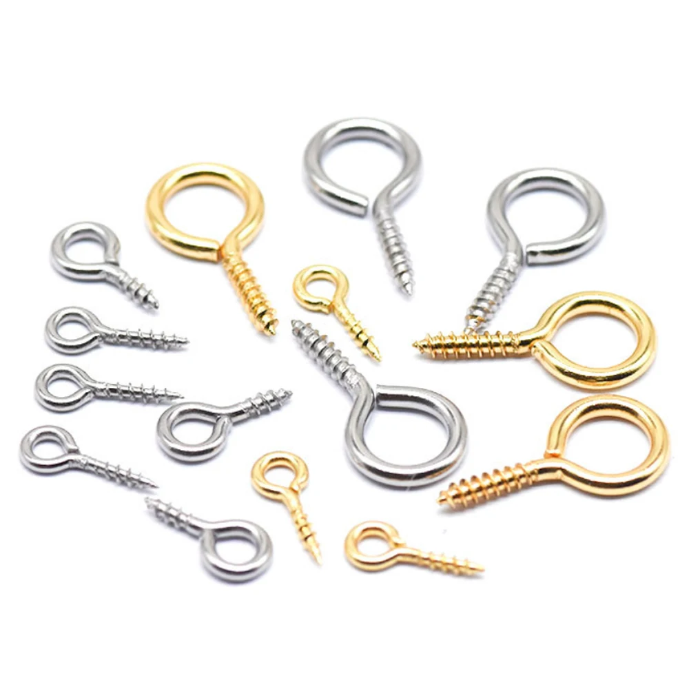 50/100pcs/lot Stainless Steel Eyepin Keychain Hook Eye Pins Mini Screw Pendants DIY Threaded Pin Fitting DIY Jewelry Bracelet