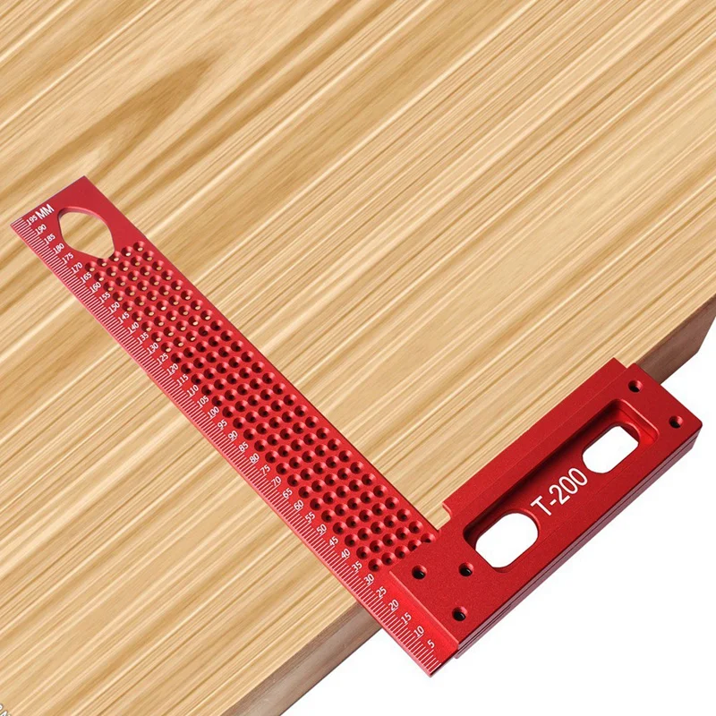 1 Piece 200MM Precision Scale Ruler L-Type Hole Ruler Red Woodworking Scribing Mark Line Gauge