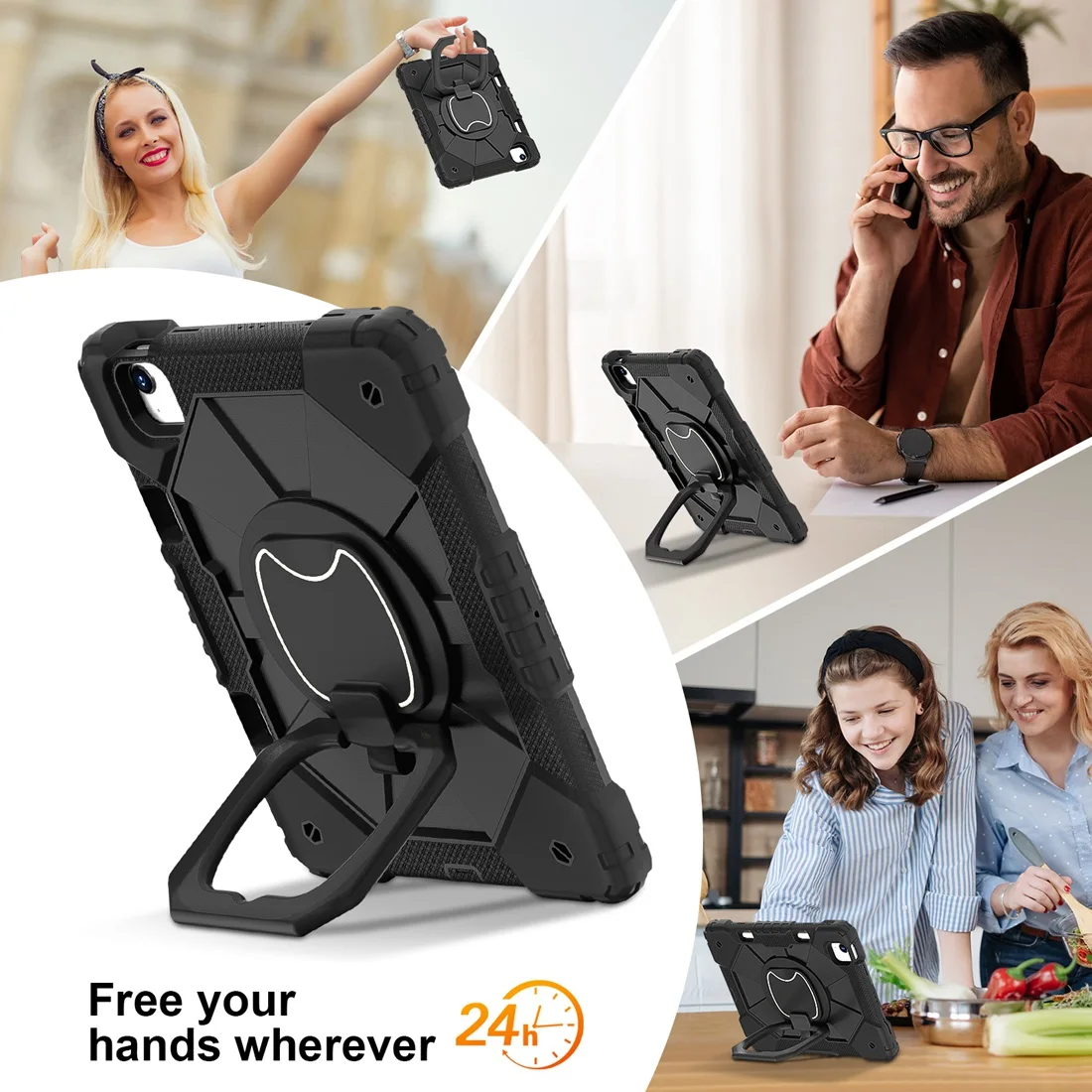 Imagem -05 - Heavy Duty Capa de Proteção Robusta 360 ° Rotating Kickstand Handle Grip Alça de Ombro para Ipad Air 11 m2 A2902 2024