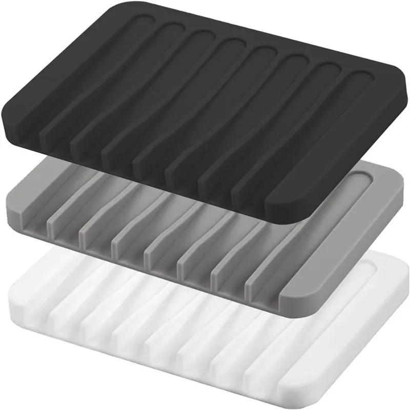 1/2/5pcs Bathroom Silicone Soap Dish Drain Bath Drain Soap Rack Kitchen Countertop Sponge Rack Drying Tray Bathroom Accessories - view 3
