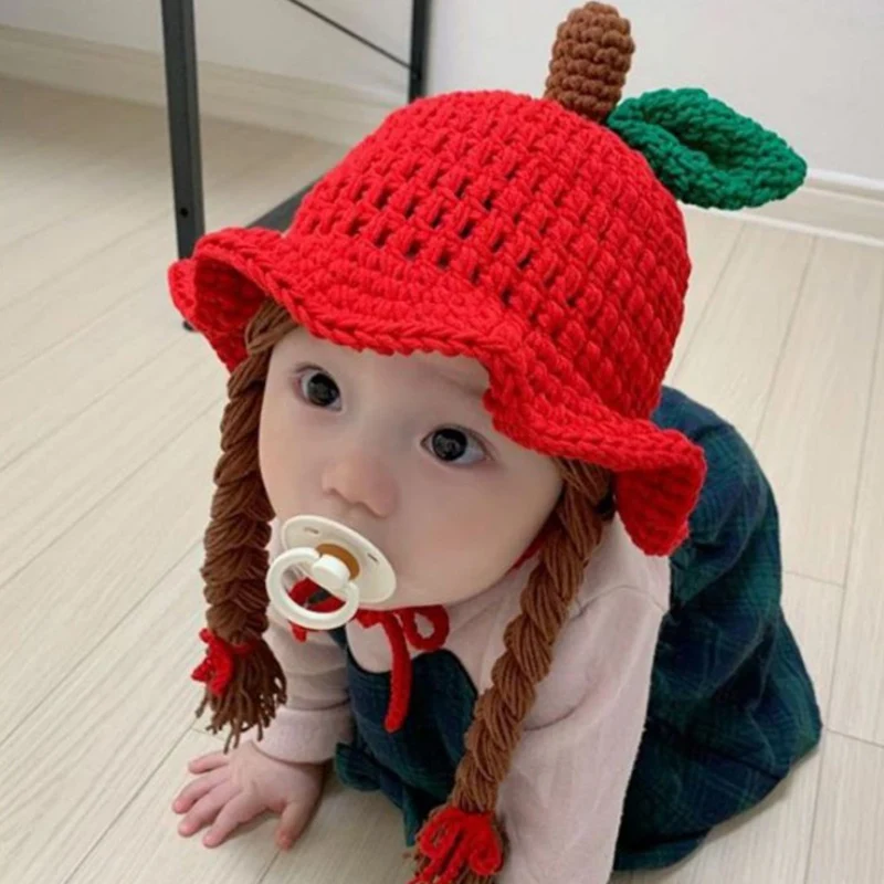 1PC Children\'s Girls Knitted Hat Autumn Winter Braid Baby Ear Protection Wool Baby Kids Toddler Fashion Cute Hat