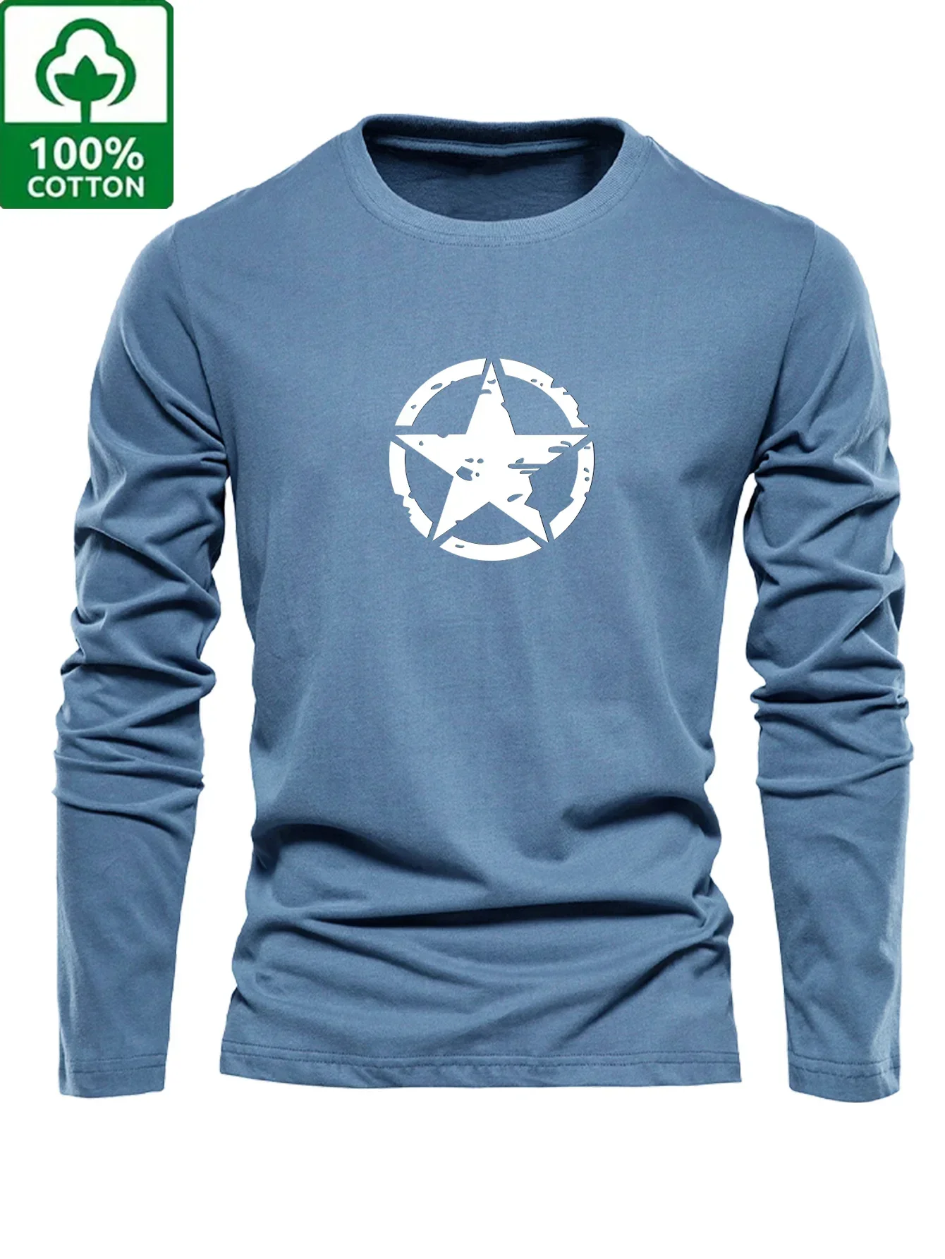 Mens Plus Size 100% Cotton Long Sleeve T Shirt Crew Neck Simple Mountain Peak Print Comfortable Versatile Casual Base Tee Autumn