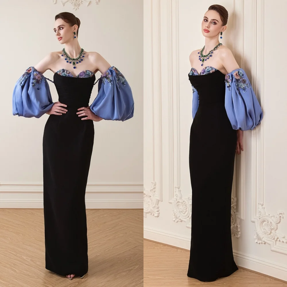 

customized Elegant Black Jersey Homecoming Dress Classic Strapless Detachable Sleeve Contrast Color Mermaid Zipper Back Prom Dr