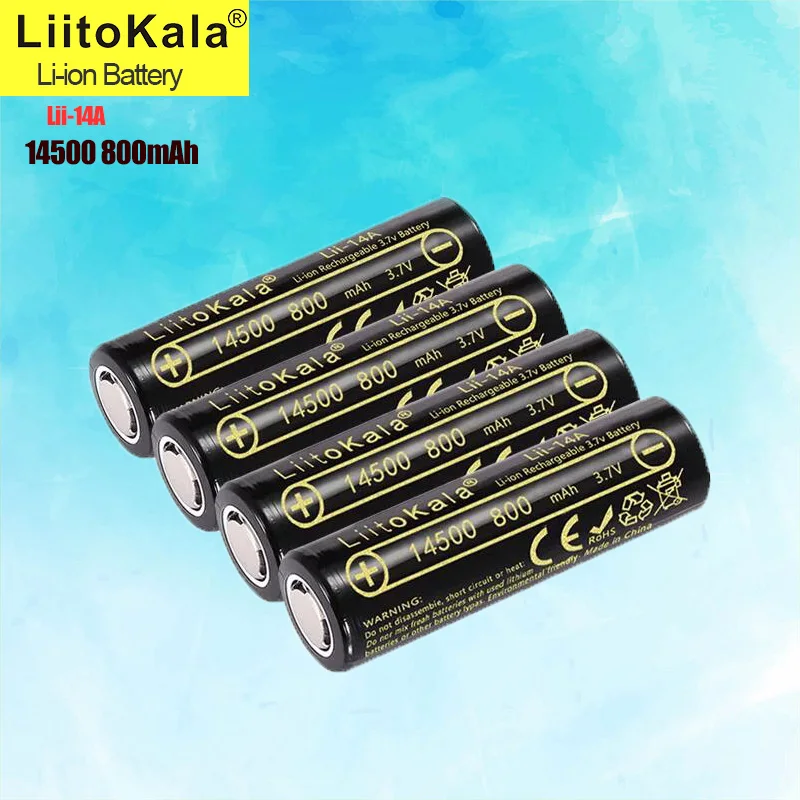 20-100pcs LiitoKala 14500 Li-ion Battery 3.7V 800mAh Rechargeable Battery 1000 Times for LED Flashlight Toys Calculator