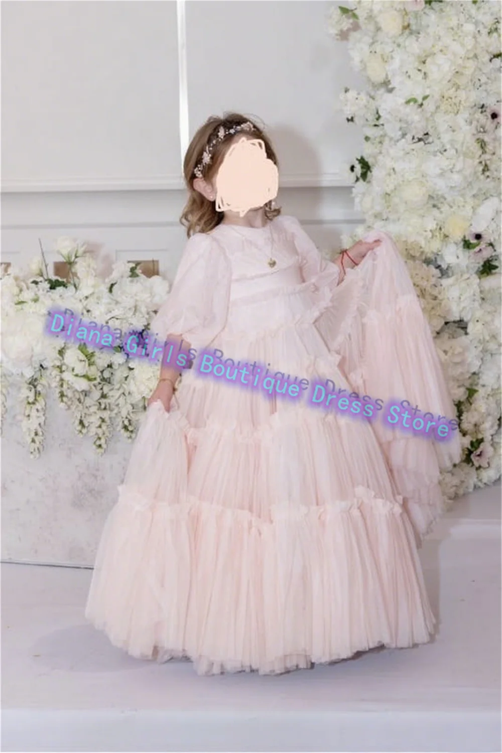 Quality Layered Flower Girl Dress Puff Sleeves Tulle Fluffy Little Princess Wedding Birthday Party Ball Evening Gowns