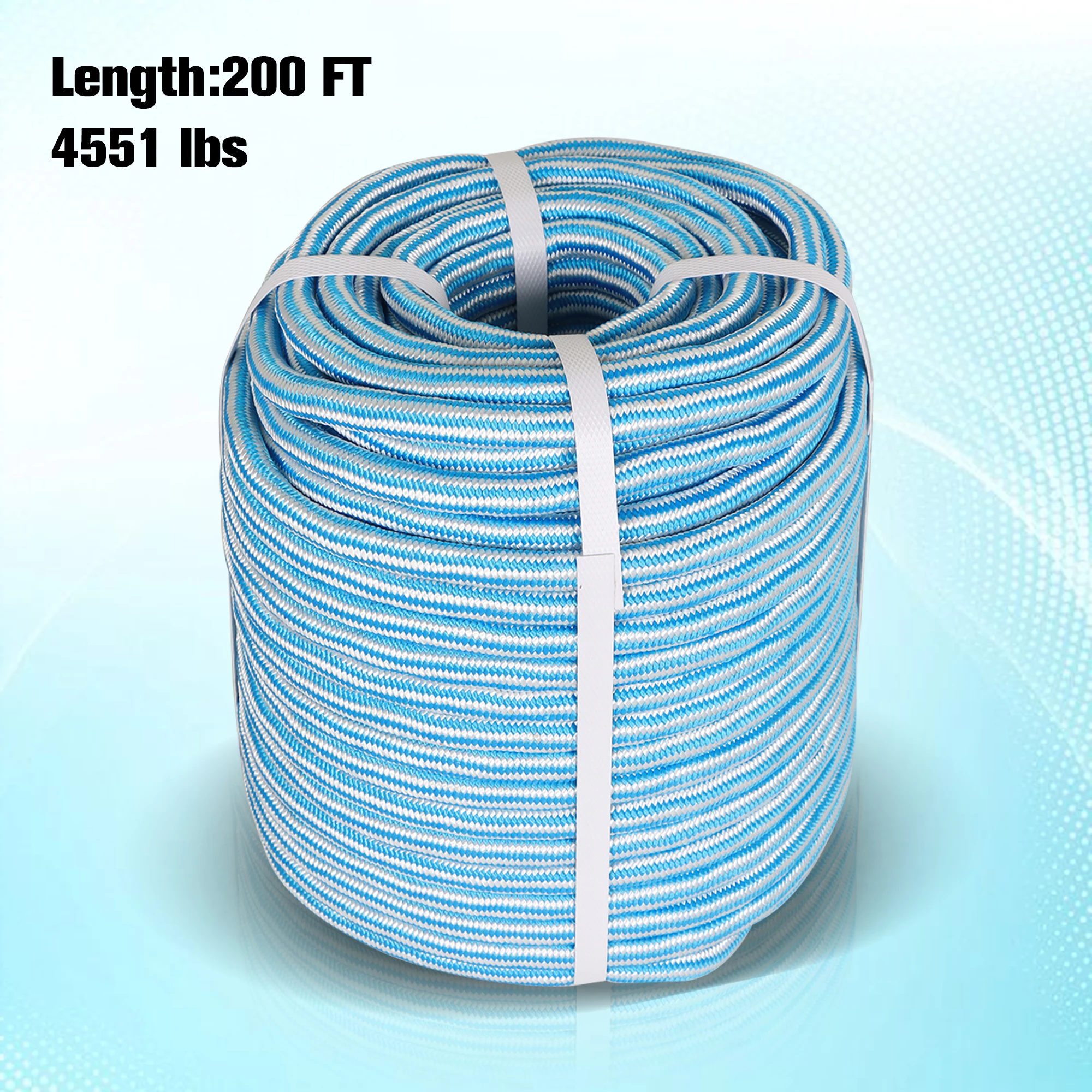 1/2 Inch 200 Feet 24 Strands Braided Rope Tree Felling Rope High Strength Polyester Rope for Swing Camping Bundling Blue White