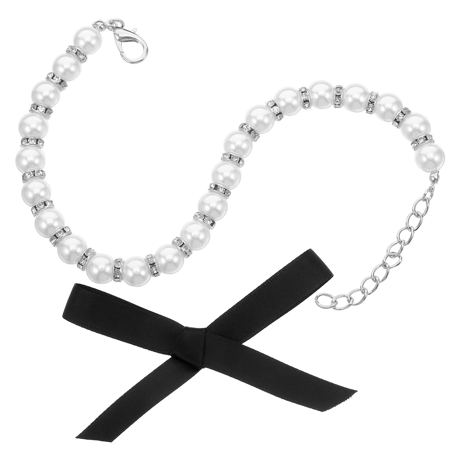 

Pet Necklace for Dogs Cats Imitation Pearls Bling Accessories Ribbon Bow Elegant Design Durable Material Comfortable Fit