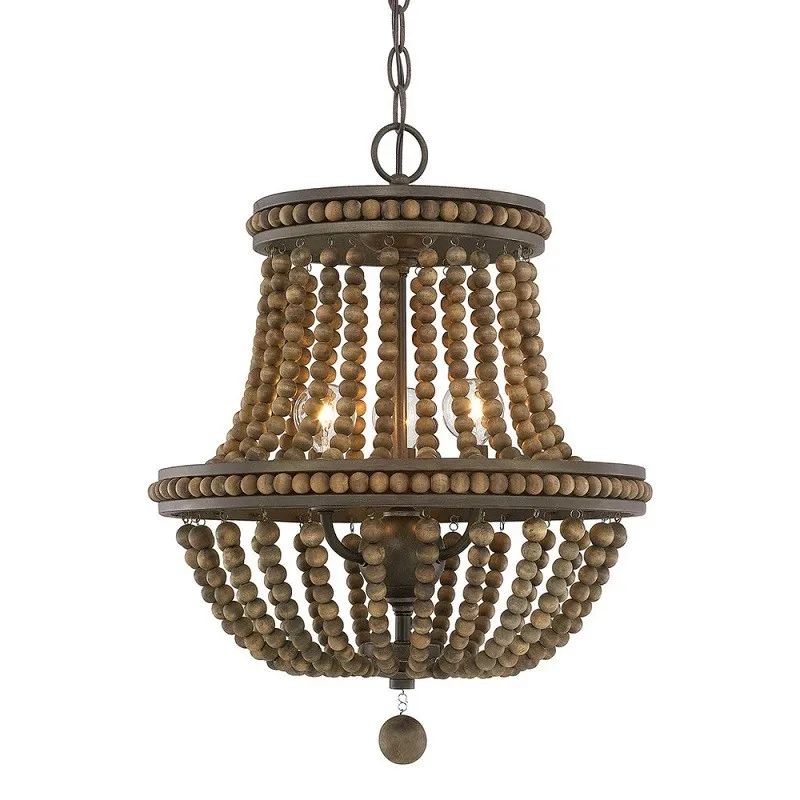 American country wood bead decorative chandelier warm bedroom princess room bed and breakfast restaurant retro crystal lamp