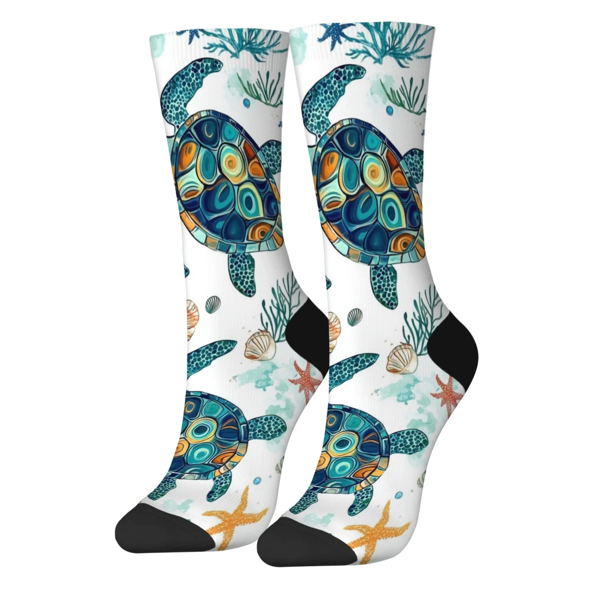 Ocean Turtle Print Socks Soft Breathable Non-slip Men's Socks Retro Casual Fashion Sports Socks Novelty Funny Happy Socks Gift