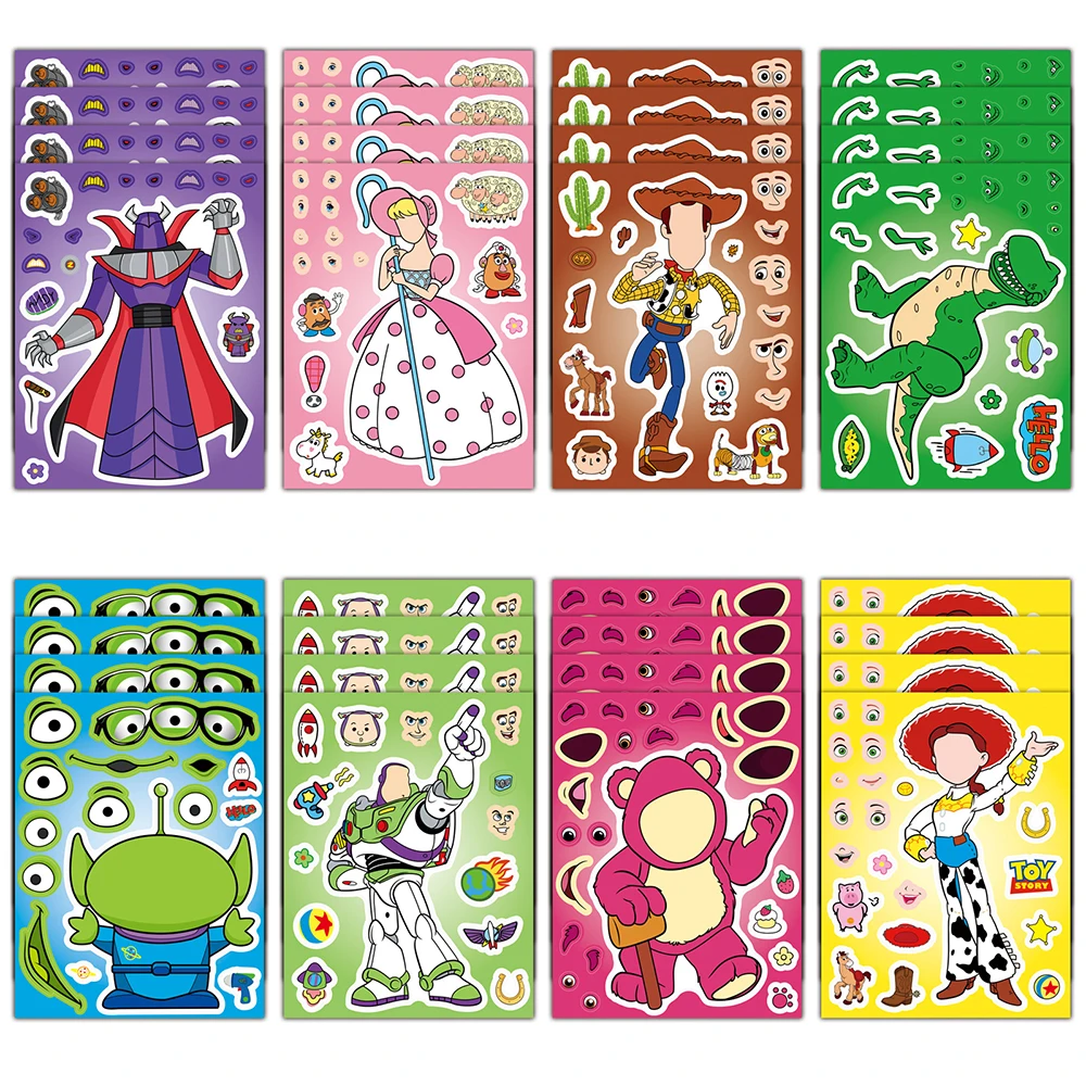 

8/16Ssheets Make a Face Anime Toy Story Stickers Disney Cartoon Assemble Jigsaw Sticker for Children DIY Education Game Toy Gift