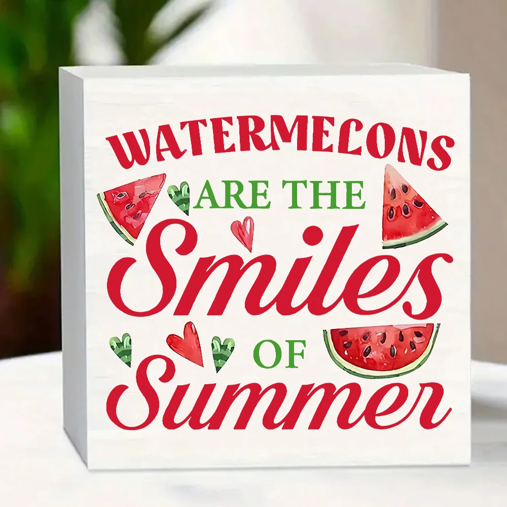 1PC Summer Watermelon Smiley Face Wooden Sign, Tabletop Decor Plaque, Perfect For Home, Cafe, Kitchen, Bedroom And Holiday Party