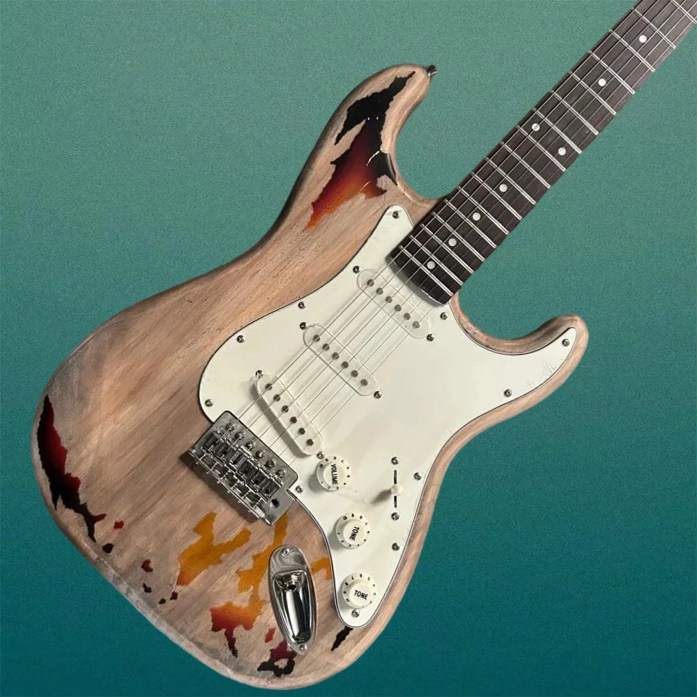 

Новинка 2026 года, 39 дюймов, винтажные звукосниматели SSS Merry Christmas Sunburst, 22 тона, корпус из ольхи, 6-струнная гитара с фиксированным мостом