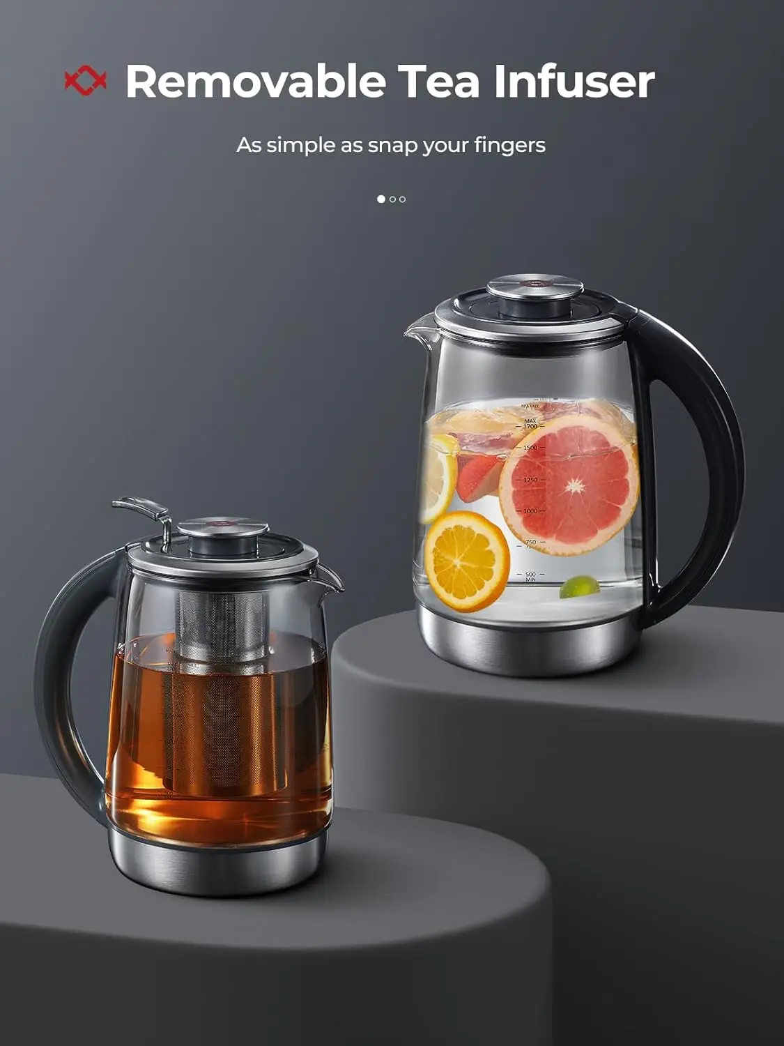 AMEGAT-Chaleira Elétrica com Infusor Removível, Tea Maker, Programas de Cerveja, Controle de Temperatura, 9 Preset, 2 Hour Brewing Programs