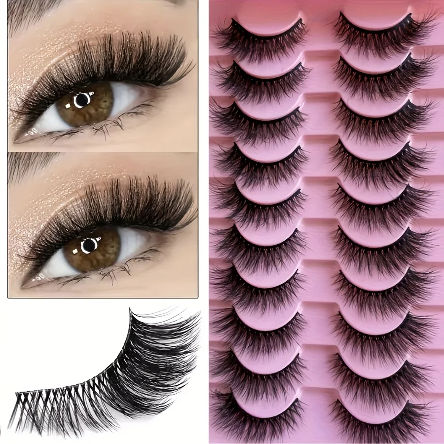 NIEUWE 10 Pairs Cat Eye Wimpers Pluizige Faux Nertsen Wimpers 5D Piekerige Wimpers Pack Dramatische Lange Dikke Volume Wimpers Valse Eyelas