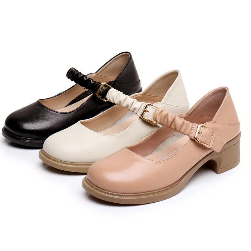 GKTINOO décolleté con punta tonda scarpe comode 2024 nuova primavera autunno scarpe con tacco alto piattaforma donna scarpe in vera pelle di grandi