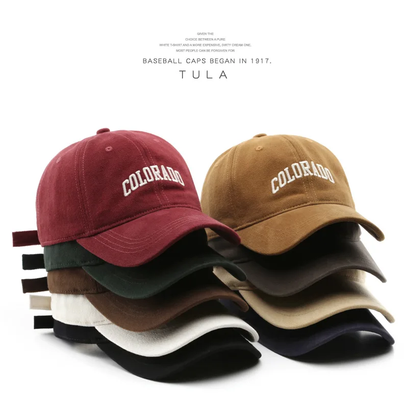 Korean Letter Baseball Cap For Men Women Retro Washed Cotton Peaked Hat Embroidery Duck Tongue Cap Hip Hop Bonnet Visors