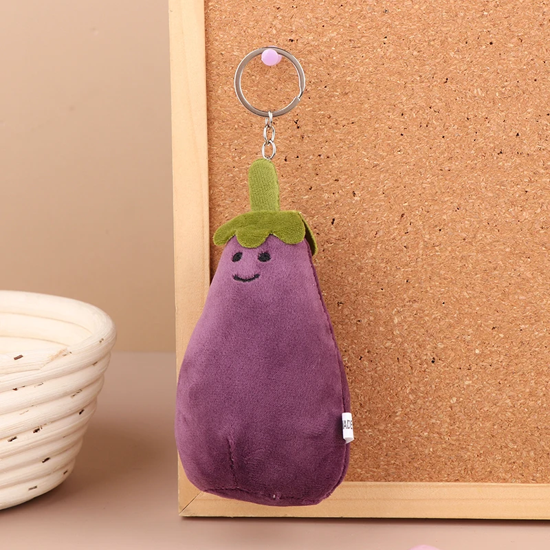 Cute Eggplant Plush Toy Keychain Cartoon Vegetable Soft Stuffed Doll Pendant Car Key Ring Backpack Bag Decor Kid Gift