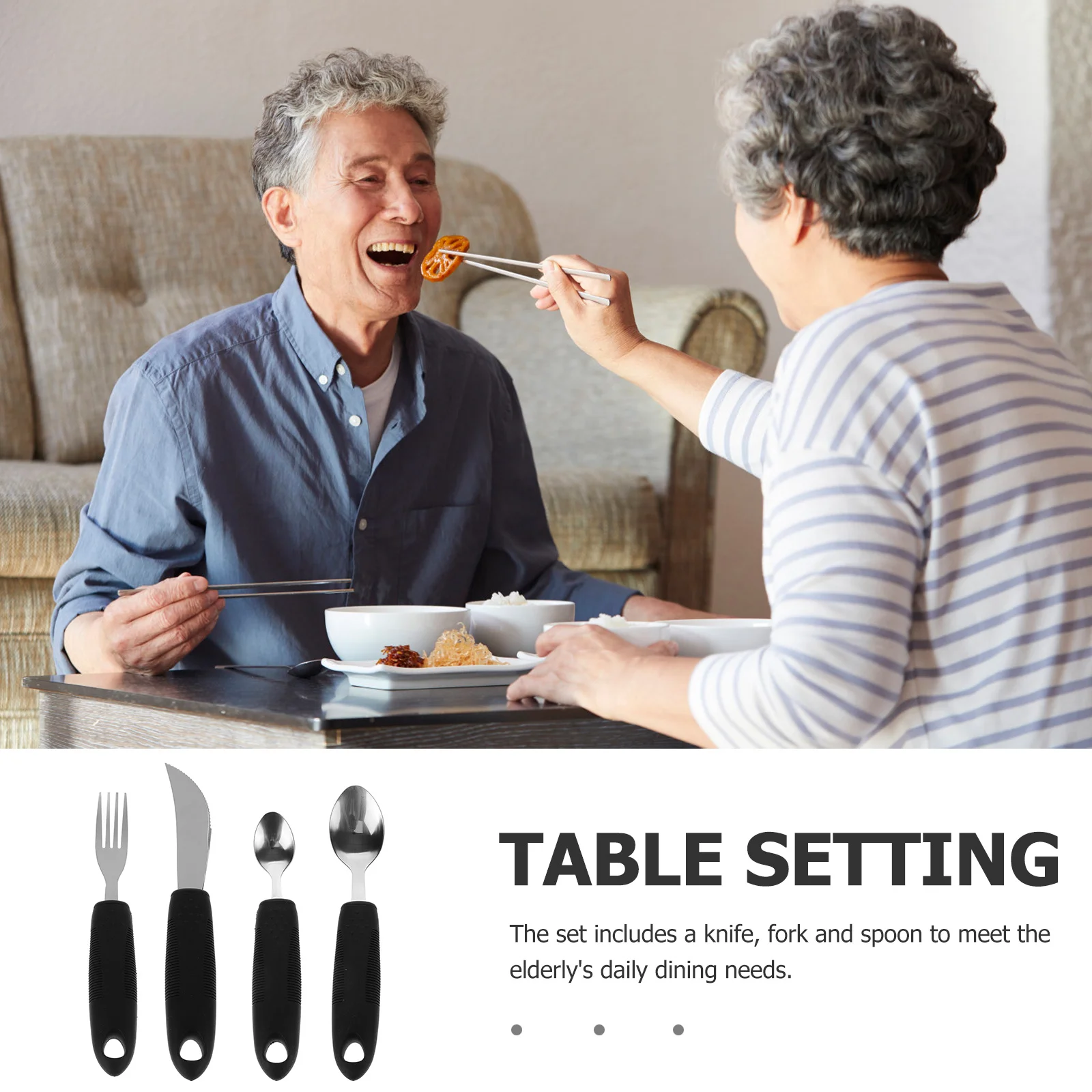 

4Pcs Adaptive Utensils Set Wide Handle Textured Surface Easy Grip Elderly Disabled People Spoons Forks Utensils for Adults