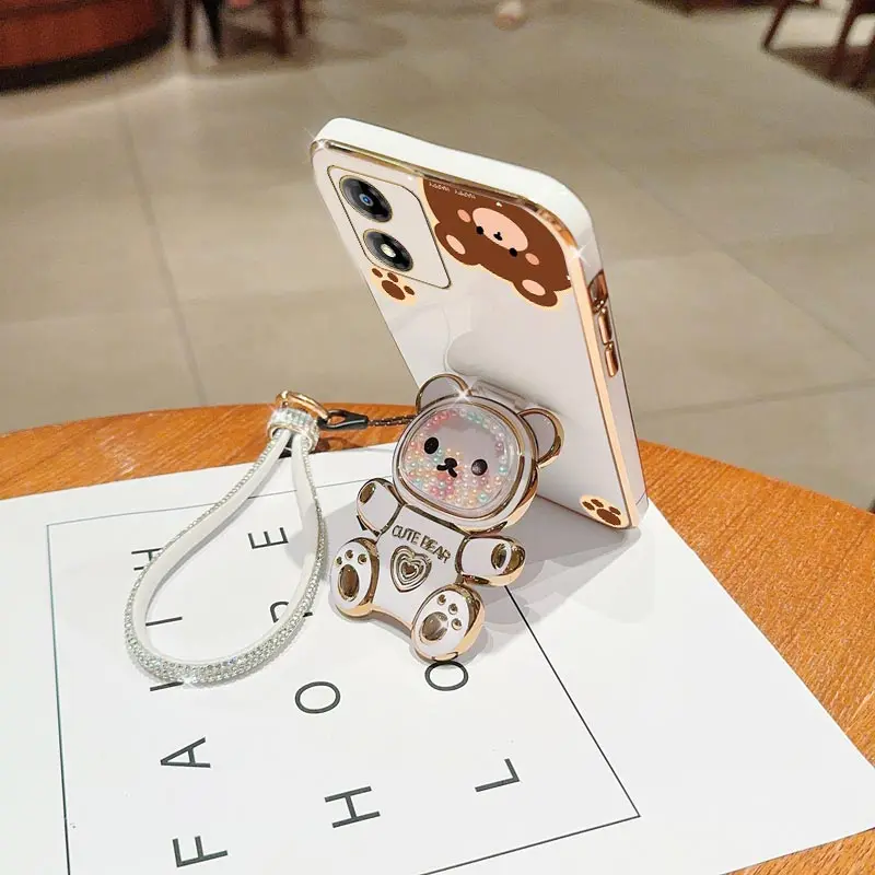 الماس شريط للرسغ الحبل لطيف الدب حامل هاتف الحال بالنسبة لموتورولا موتو E6S E7 زائد Pwer 2021 E13 E20 E22 E32 حامل الغطاء الخلفي