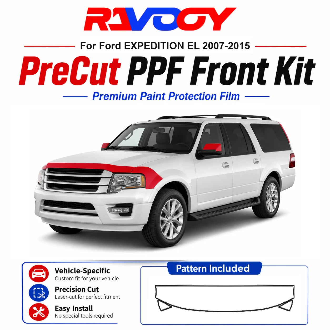 

8.5mil TPU Precut PPF Kit For Ford EXPEDITION EL 2007-2015 - Hood, Fenders & Mirror Set - Self-Healing Clear Bra Film