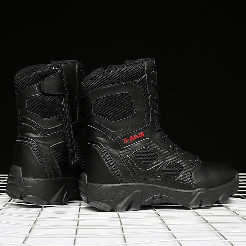 Men Tactical  Boots Mens Casual Shoes Leather SWAT Boot Motorcycle Ankle Combat Boots Black Botas