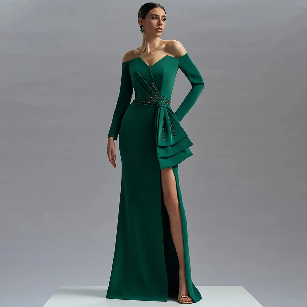 

Blackish Green Formal Dress Women Elegant Jersey Beading Tiered Pleat Side Split Bespoke Occasion Gown Mermaid Long Dresses