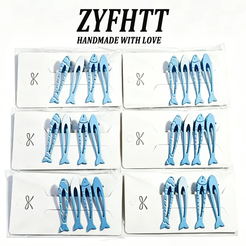 4/8 Stück ZYFHTT Blau-Gelbe Kleine Fisch-Haarspangen für Frauen Niedliche Seitenspangen Modische Mädchen-Haarnadeln Haaraccessoires – Detail 1