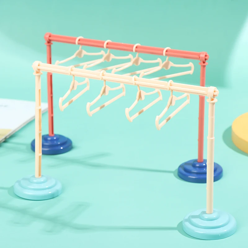 1Set Dollhouse Clothes Drying Laundry Rack 1/6 1/8 1/12 Dolls Dress Hangers Organizer