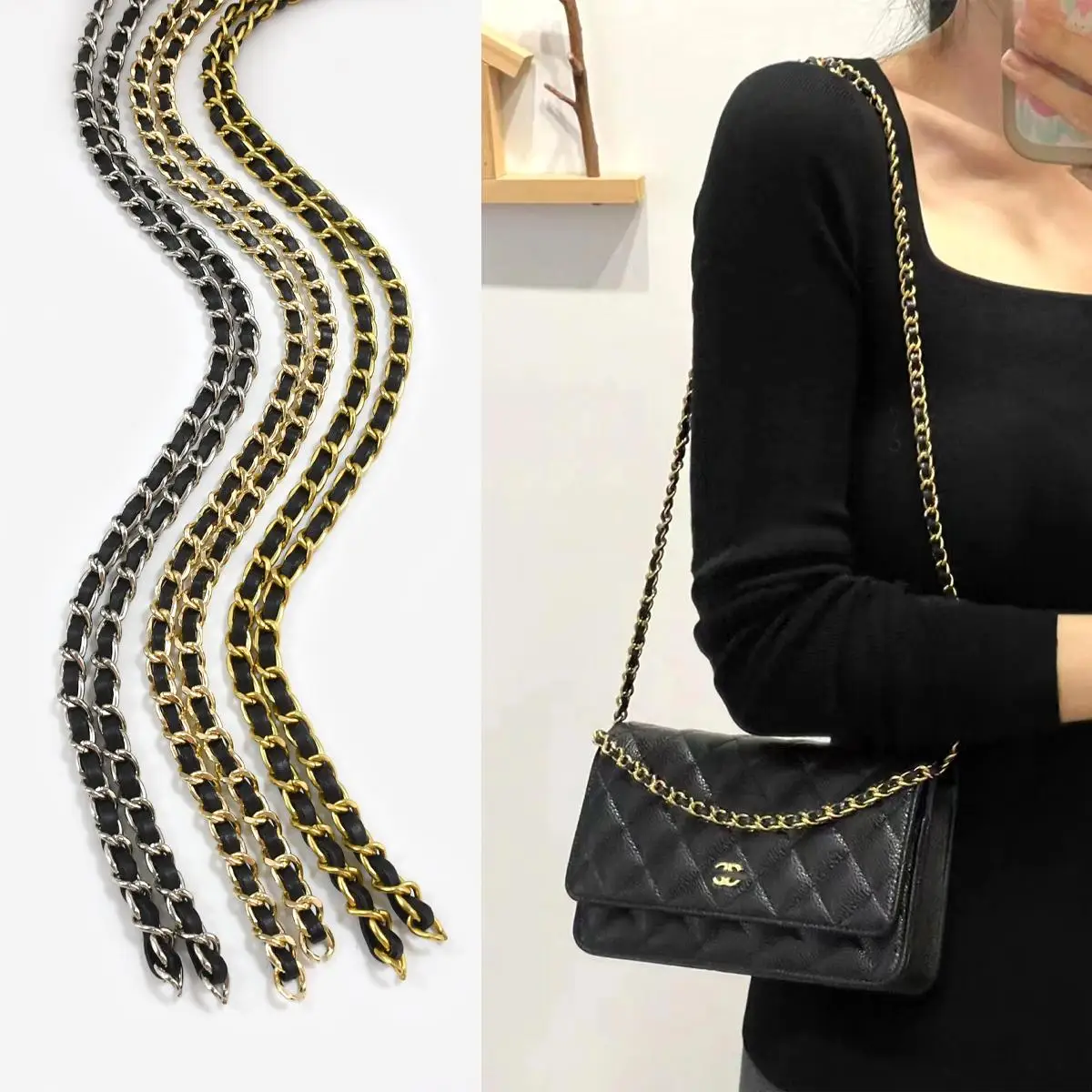 حزام كتف على شكل سلسلة من شانيل WOC، ملحقات معدنية بديلة لمحفظة حقيبة كروس وحزام تعديل