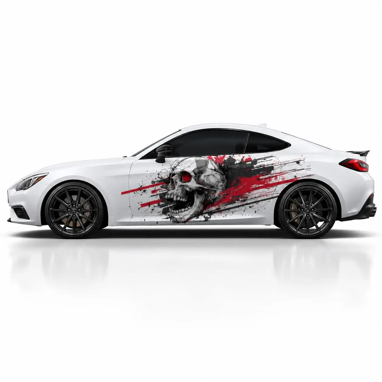 2PCS Red Eye Gothic Skull Car Side Decals, Full Body Door Panel Graphics Wrap, Large Universal Auto Sticker for Sedan SUV Truck