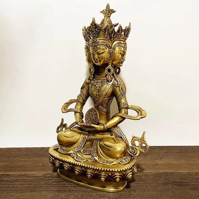 Tantric Central Deity: Vairochana Buddha Four-Faced Statue - Nepalese Crafted Pure Copper Sculpture, Supreme Mahayana Icon for S