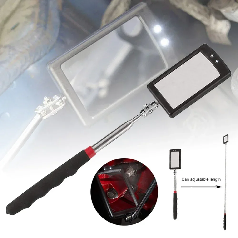 Inspection Mirror LED Light Telescoping Mirrors 360 Rotation Mechanic Tools Magnetic Mirror Telescopic Handle Repairing Tools