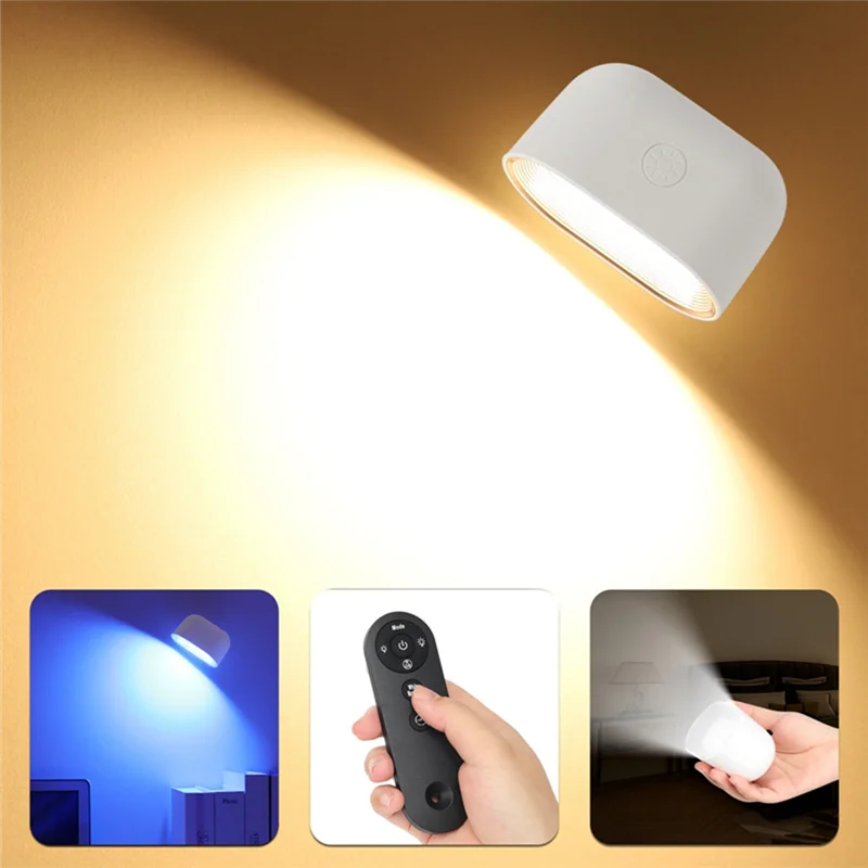 AF90-LED مصباح حائط قابل لإعادة الشحن 360 °   مصباح قابل للدوران 5 مستويات سطوع RGB ضوء ليلي يعمل باللمس وجهاز التحكم عن بعد
