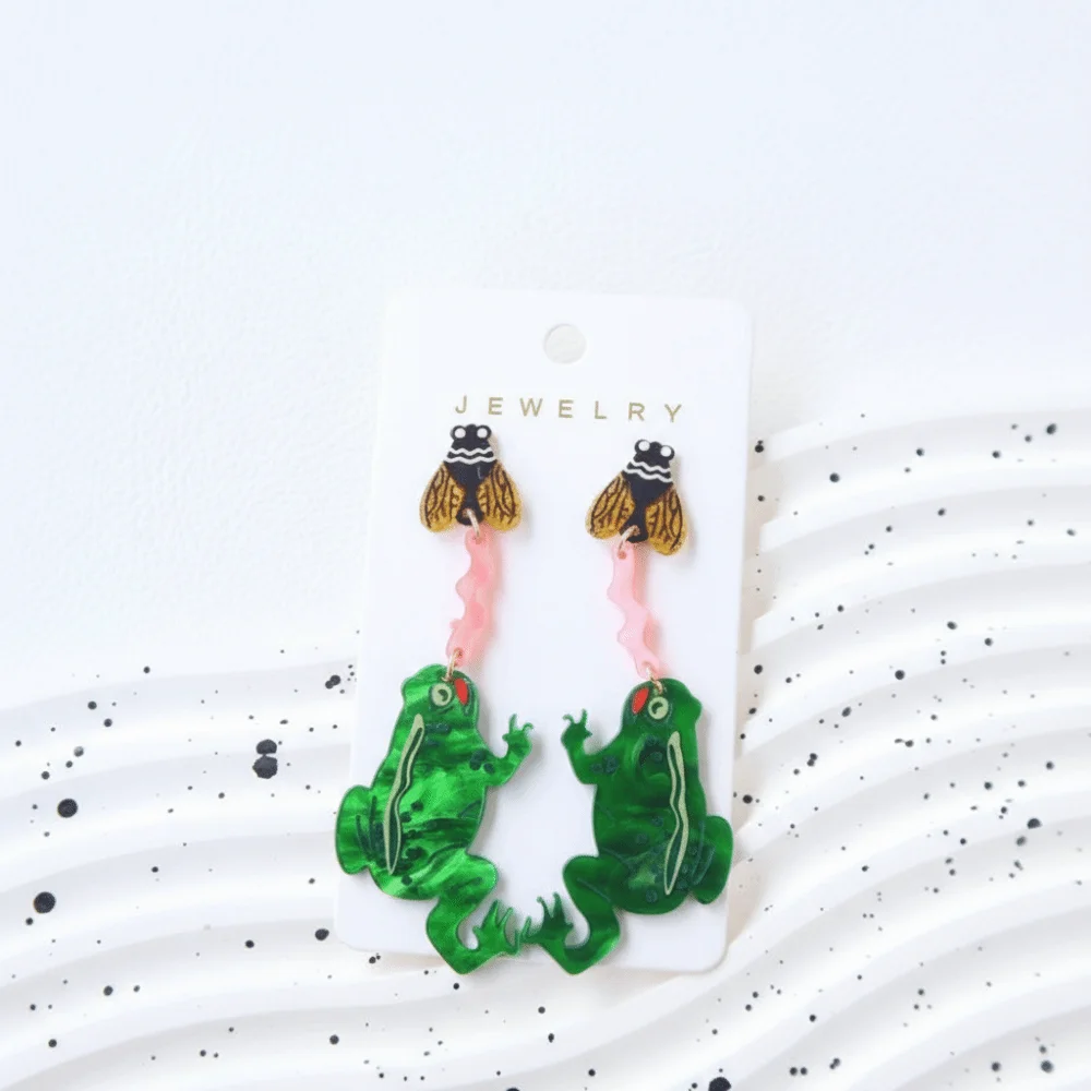 Personality Eating Flies Frog Acrylic Earrings Exaggerated Insect Form Frog Acrylic Earrings Mosquitoes Interesting