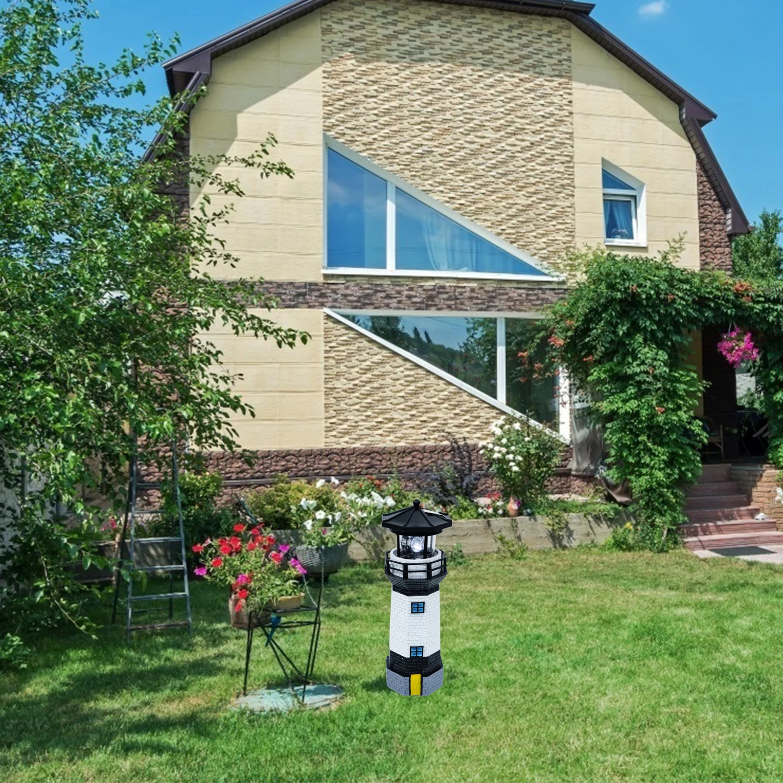 

Light Solar Powered Outdoor Garden Decor Landscape Yard Light Resin Rotating Lamp No Wiring Installation Needed