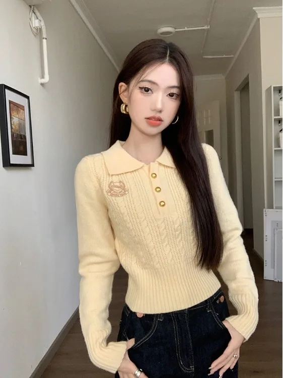 

Модный вязаный свитер Ne, женский осенне-зимний модный вязаный топ для колледжа, корейская версия, облегающий крой